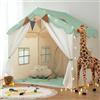 besrey 2 in 1 Tenda per Bambini besrey, Tenda Casetta da Gioco con 2 Porte e 4 Finestre, Tenda da Gioco per Bambini Interni ed Esterni con Tappetino Imbottito, bandierine (Verde)
