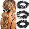Reaky Nastro per capelli con perline per capelli scrunchy strass per coda di cavallo, 3 pezzi elastico per capelli per donne (nero, blu)