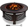 VOUNOT® Braciere da Giardino Ø81 cm in Metallo, con Coperchio, Pare Scintille e Attizzatoio, Braciere da Esterno Rotondo per Riscaldamento, Campeggio, Terrazza e Balcone, Nero