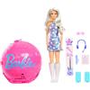Barbie Team Rotola e Scopri Pop Star con accessori | Bambola alla moda bionda con 8 sorprese e custodia a strobosfera, JMK19