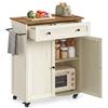 VASAGLE SIREN Collezione - Isola da Cucina con Piano di Lavoro, Carrello con Ruote, Cassetto, Armadietto, Ripiano Regolabile, 40 x 78,5 x 89,2 cm, Bianco Rustico e Marrone Miele KKI009WJ01