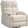 Poltrona Relax Reclinabile 135° 88x96x108 cm con Portabicchieri e Poggiapiedi in Tessuto Effetto Lino Beige
