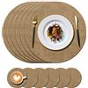 KERYCHIN Set di 6 tovagliette rotonde in pelle (34 cm) + 6 sottobicchieri (10 cm), resistenti al calore fino a 100 °C, in PU, antiscivolo e lavabili, tovagliette per casa, hotel, tavolo da pranzo