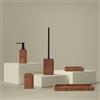 Generico Set Accessori Bagno 5 Pezzi con Dispenser Sapone Liquido, Bicchiere Porta Spazzolini, Porta Saponetta E Porta Scopino WC in Poliresina Effetto Legno della Linea Radici (SET COMPLETO)