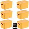 CNKHDZ Set di 6 contenitori con coperchio, contenitori impilabili con coperchio, contenitori in plastica, contenitori per scaffali, cucina, bagno (Giallo, 36.5 * 26 * 15.7cm)