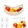 TNSLAND 1 Pezzo Cesto di Frutta da Appendere, Amaca per Fruttas E Verdura, Rete per Frutta in Macramè da Appendere, con 4 Ganci E 2 Ganci Portaoggetti per Cucina, Casa, Camper