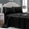 Cobedzy - Set di lenzuola in raso nero per letto singolo, 3 pezzi, lenzuola in raso seta extra morbide con angoli profondi, lenzuola in microfibra extra lisce e lussuose per capelli e pelle (nero)