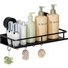 Wisfame Mensola Doccia con Ventosa, Mensole Bagno Senza Foratura, Portata 10 kg, Portaoggetti Doccia con 5 Ganci Removibili, Lmpermeabile e Antiruggine Organizer Bagno - nero