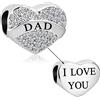 LSxAB Charm a forma di cuore trasparente per mamma, papà, figlia, moglie, nana, sorella, compatibile con braccialetti Pandora, Rame, Nessuna pietra preziosa