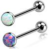 Melighting - Piercing per lingua in titanio 14 G, con opale da 16 mm, piercing per lingua, piercing per capezzolo, unisex, Titanio G23