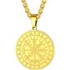 ChainsHouse Collana Uomo Catena Vichinga in Acciaio Inossidabile con Ciondolo a Bussola con Rune Placcato Argento/Oro/Nero, Gioielli Amuleto di Moneta alla Moda per Uomini e Donne
