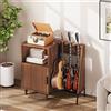 TinFrey Mobile Giradischi e Porta Vinili in Legno, Mobile Hi-Fi Vintage Mid-Century con Supporto per 3 Chitarre e Prese Integrate, Scaffale Porta Dischi per Soggiorno e Camera