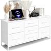 KIRVOVIY Cassettiera per camera da letto con 7 cassetti in tessuto, mobile TV con 4 ruote, struttura in metallo (bianco)