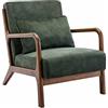 sweeek Poltrona scandinava in Velluto e Legno di hevea Tinto Noce Scuro Kaki - 65x80x79 cm