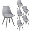 JZGORC Set di 6 sedie da cucina in stile nordico, gambe in plastica, sedili imbottiti in similpelle, Adatte per Sala da Pranzo, Soggiorno, Cucina, Camera da Letto-Grigio