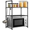 cecaro group Scaffale Supporto Microonde Regolabile - Organizer Cucina Salvaspazio con 2 Ripiani e Ganci Porta Utensili - Portaoggetti da Cucina Multifunzione 50,5x27x73 cm