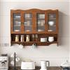 JCFEIDQW Vetrina sospesa da 100 cm, pensile da cucina, shabby chic, con 4 ante, due ripiani e listello aperto, adatto per bagni, cucine e sala da pranzo (marrone)