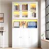 boorbin Libreria con ante in vetro e illuminazione a LED - scaffale autoportante con vetrina, vano a giorno e 3 ante, schedario per cartelle e libri (bianco, 100×35×200 cm)