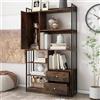 Sweiko Libreria, 6 scaffalature con ante e 2 cassetti, da pavimento al soffitto, libreria, scaffale aperto da cucina con telaio in acciaio, scaffale in legno moderno (nero+marrone)