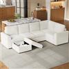 VIVCA Corduroy - Divano ad angolo a L con braccioli e sgabello multifunzionale, in schiuma ad alta densità, facile da montare, beige, dimensioni: 282 x 85 x 153 cm