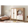 MURUL Set di armadi per bambini, 160 x 46 x 141,5 cm, bianco/naturale, 2 ante + aperto, con asta appendiabiti e cassetti, mobili per camera da letto in truciolato