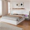 Kebnor Letto matrimoniale, letto in legno, con porta USB, orologio elettronico, altoparlante Bluetooth, barra luminosa a colori, materasso integrato, 2 comodini (senza cassetti), bianco (180 x 200 cm)