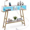 RELAX4LIFE Consolle Ingresso con Luce LED RGB e Stazione di Ricarica(USB+Type-C), Tavolo Consolle Stretto a 3 Ripiani con Scomparto di Stoccaggio e Mensola, per Corridoio e Soggiorno (Bianco+Oro)