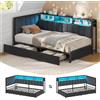 KIMENICH Divano letto imbottito 90 x 190 con illuminazione a LED, stazione di ricarica, testiera imbottita alta, letto per ragazzi con 2 cassetti e rete a doghe in metallo, scaffali aperti, grigio