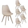 JZGORC Set di 6 sedie da cucina in stile nordico, gambe in plastica, sedili imbottiti in similpelle, Adatte per Sala da Pranzo, Soggiorno, Cucina, Camera da Letto-Cachi