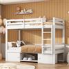 Azkoeesy Letto a castello con scarpiera - 90x200 cm, colore bianco - letto per bambini, trasformabile in 2 letti singoli, per ragazzi e adulti, legno di pino, bianco