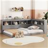 Rtopsu Letto per Bambini Divano Letto 90x200 cm con USB, Struttura Letti con Ripiano, Letti per Ragazzi con Rete a Doghe in Legno, Arredamento, Grigio, Senza Contenitore Cassetti & Materasso