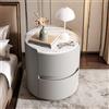 AuraFurn Comodino rotondo con piano in marmo, moderno, comodino in pelle, con 2 cassetti in legno massiccio, per camera da letto, soggiorno, grigio, 40 x 40 x 50 cm