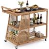 SOARS Carrello Bar in Rattan, Carrello Portavivande con 3 Ripiani Aperti e 4 Ruote, Maniglia Ergonomica, Moderno Carrellino Servizio Esterno Interno per Giardino, Terrazzo, Cucina, 98 X 54 X 92 CM