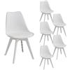 JZGORC Set di 6 sedie da cucina in stile nordico, gambe in plastica, sedili imbottiti in similpelle, Adatte per Sala da Pranzo, Soggiorno, Cucina, Camera da Letto-Bianco