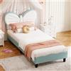 MIOOSUT Letto Bambino Imbottito 90x200 cm con Testiera, Letti Principessa per Ragazze con LED, Testiera a Farfalla con Altezza Regolabile, Letto Singolo, per Adolescenti, Ragazze, senza Materasso (Blu-LED