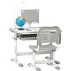 HOMCOM Banchetto Scuola con Sedia per Bambini 6-12 Anni Altezza Regolabile, Lampada LED e Piano Inclinabile a 45°, Acciaio e MDF, Grigio