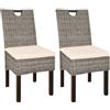 vidaXL 2X Legno Kubu Sedie da Pranzo Eleganti Leggere Robuste Mobili Sala Salotto Cucina Set Arredi da Interni Seggiole in Rattan Naturale Intrecciato