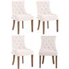 CLP Set 4 Poltrone Pranzo Aberdeen Stile Chesterfield in Velluto E Legno caucciù, Colore:Crema, Colore del Telaio:Antico Chiaro