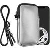 kwmobile Custodia in Neoprene con Zip per Smartphone - Portacellulare a Tracolla - Porta Cellulare da Collo Universale - Borsa Cover Telefono grigio metallizzato