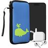 kwmobile Custodia in neoprene con zip per smartphone XL - 6,7/6,8 - Astuccio portacellulare a sacchetto con cerniera - Borsa verticale - Sagoma Balena verde fluorescente/blu