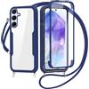 FERLAN Cover per Samsung Galaxy A16 con Cordino, 360 Gradi Antiurto Custodia con Protezione Schermo Integrata Trasparente Rugged TPU Bumper Doppia Protettiva Cover per Samsung Galaxy A16 -Blu