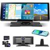 Motorsi Portatile Autoradio da 2.5K Dual Dash Cam con Schermo 10,26 Pollici Android Auto Wireless A-pple Carplay, 7-32V Touch Screen con Assistente Vocale/Bluetooth/FM Trasmettitore/AUX