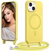 Coiwxmoi Magnetica Cover per iPhone 15 Plus con Cordino Regolabile, [Compatibile con MagSafe] Custodia con Collana Tracolla Laccio Collo Liquido TPU Silicone Lanyard Antiurto Case, Giallo
