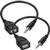 TNSLAND - Set da 2 adattatori USB con jack, adattatori audio AUX da 3,5 mm (da jack a presa USB), OTG plug-and-play per autoradio, impianti audio per auto e lettori CD/DVD - nero
