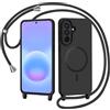 AOMYKE Magnetica Cover per Samsung Galaxy A57 con Cordino, [Compatibile con MagSafe] Custodia con Laccio Collana Tracolla Collo Liquido Silicone Antiurto TPU Antiurto Case - Nero