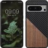 kwmobile Cover Compatibile con Google Pixel 8 Pro - Custodia in Fibra di Carbonio e Legno - Bumper Anti Urto - Back Protection marrone scuro/nero
