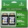 KNOWINK 305 XL Cartuccia Compatibile per Cartucce HP 305XL Nero Inchiostro Stampante per HP DeskJet 2710 2070e 4120 2724 Envy 6020e 6020 6022 Envy Pro 6420 6422 6430(2-Pack)