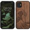 kwmobile Custodia Compatibile con Apple iPhone 11 Cover - Back Case in Legno con Bumper in Silicone TPU - Onda Hokusai marrone scuro