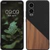 kwmobile Cover Compatibile con OnePlus Nord CE 4 Lite 5G - Custodia in Fibra di Carbonio e Legno - Bumper Anti Urto - Back Protection Marrone Scuro/Nero