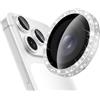 CloudValley All Bling Pellicola Protezione Fotocamera per iPhone 14/15/16/17 Pro e Pro Max (Modelli 2022-2025), 9H Vetro Temperato Ultra HD, Metallo Scintillante Antiurto, Argento Glitterato